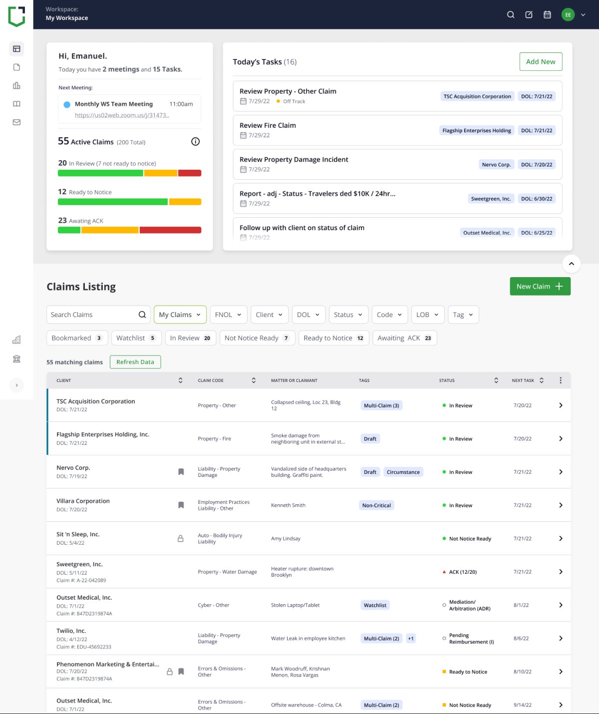 New Claims Dashboard
